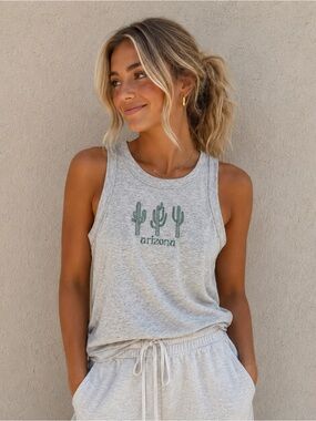 Women's Gray Cactus Graphic Tank Top - Arizona Print